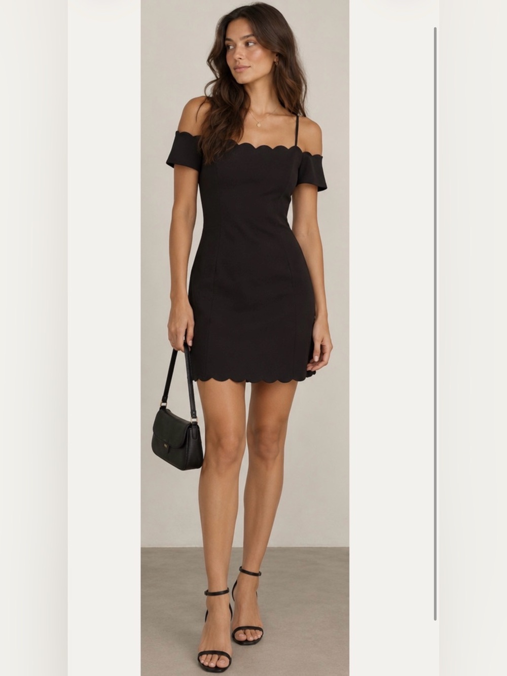 Premier Amour Black Scalloped Off Shoulder Bodycon Dress Size 8